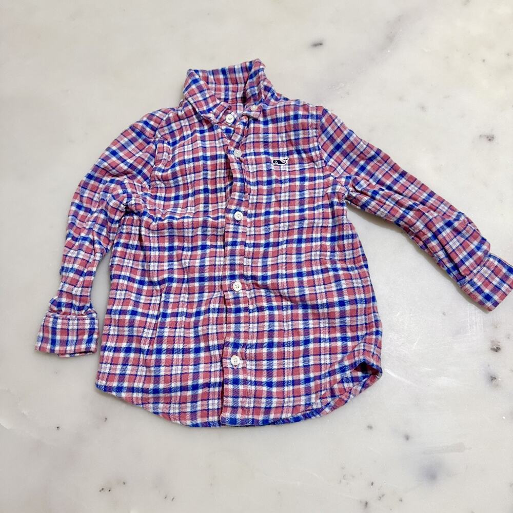 Vineyard Vines Shirt Boy’s 2T Red Blue Plaid Long Sleeve Button Down Kid Toddler